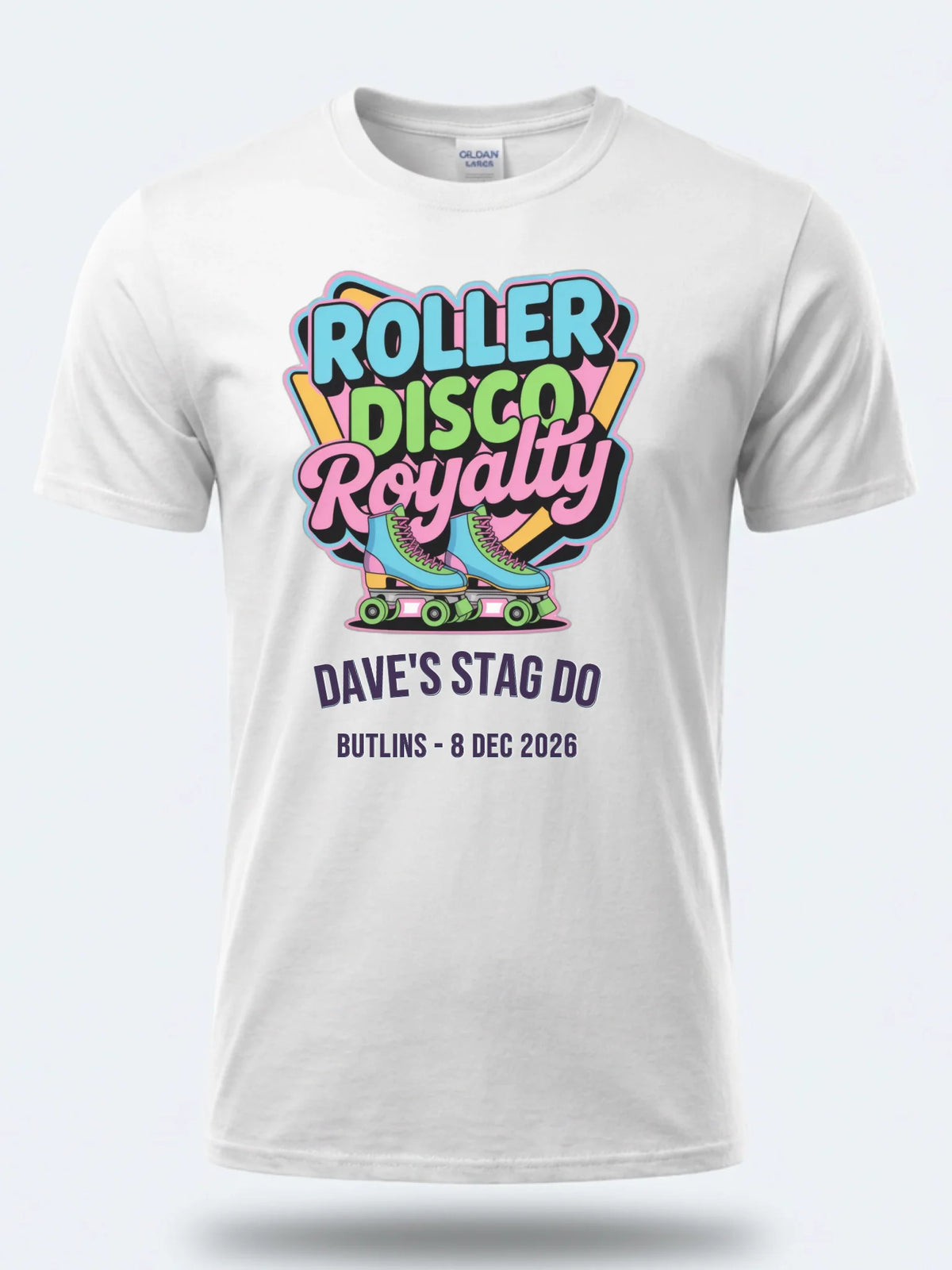 Personalised 90s Reloaded Big Weekender Tee — white tee, front view