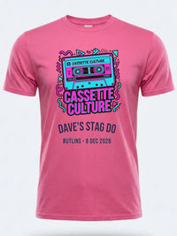 Personalised 90s Reloaded Big Weekender Tee — pink tee, front view