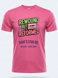 Personalised 90s Reloaded Big Weekender Tee — pink tee, front view