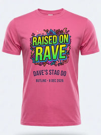 Personalised 90s Reloaded Big Weekender Tee — pink tee, front view