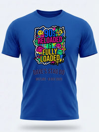 Personalised 90s Reloaded Big Weekender Tee — royal blue tee, front view