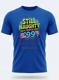 Personalised 90s Reloaded Big Weekender Tee — royal blue tee, front view
