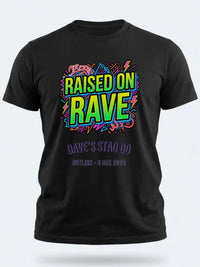 Personalised 90s Reloaded Big Weekender Tee — black tee, front view