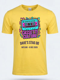 Personalised 90s Reloaded Big Weekender Tee — daisy yellow tee, front view