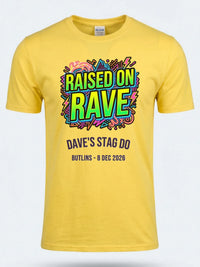 Personalised 90s Reloaded Big Weekender Tee — daisy yellow tee, front view