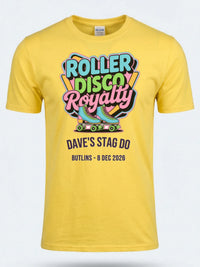 Personalised 90s Reloaded Big Weekender Tee — daisy yellow tee, front view