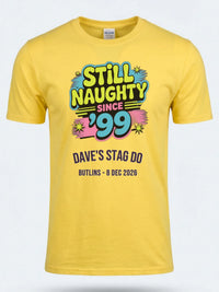 Personalised 90s Reloaded Big Weekender Tee — daisy yellow tee, front view