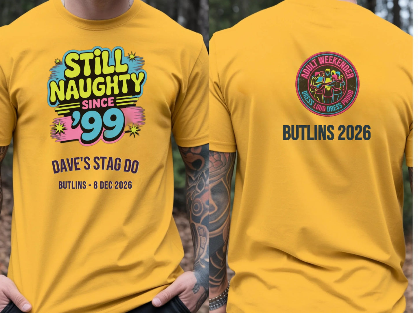 20. Gildan 64000 Gold Front Back T-Shirt Mockup Mens Yellow