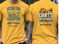 Personalised Darts Weekender Tee | Ally Pally Stag Do World Champion | Shirt Dress Loud