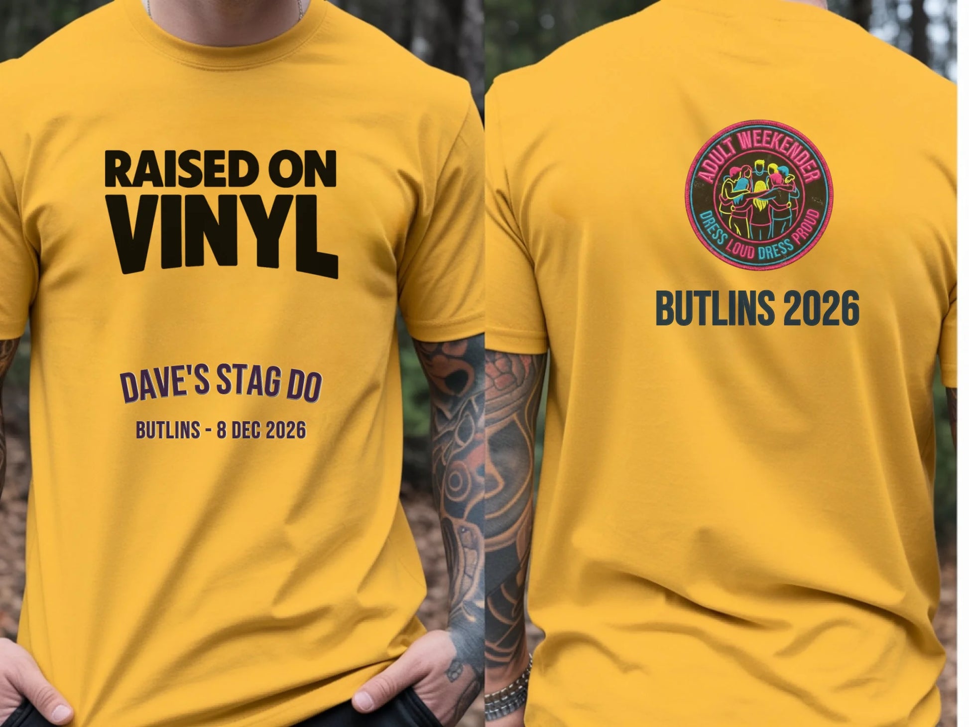 20. Gildan 64000 Gold Front Back T-Shirt Mockup Mens Yellow