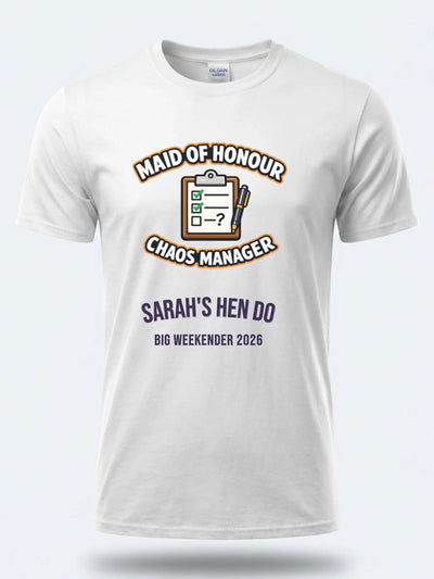 Personalised Weekender Unisex Tee – Maid of Honour Chaos Manager