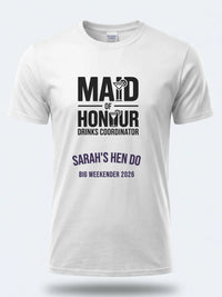 Personalised Weekender Unisex Tee | Maid of Honour Drinks Coordinator | Hen Shirt Dress Loud