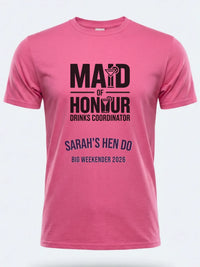Personalised Weekender Unisex Tee | Maid of Honour Drinks Coordinator | Hen Shirt Dress Loud
