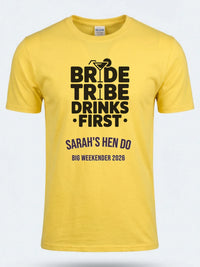 Personalised Weekender Unisex Tee | Bride Tribe | Drinks first | Hen Shirt Dress Loud