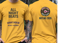 Personalised We Love Ibiza Big Weekender Tee — yellow tee, front and back view