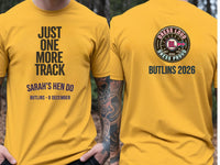 Personalised Bugged Out Big Weekender Tee — yellow tee, front and back view