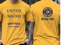 Personalised Bugged Out Big Weekender Tee — yellow tee, front and back view
