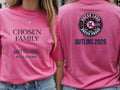 Personalised Don't Tell Mama Big Weekender Tee — azalea tee, front and back view