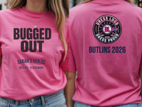 Personalised Bugged Out Big Weekender Tee — azalea tee, front and back view