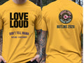 Personalised Don't Tell Mama Big Weekender Tee — yellow tee, front and back view