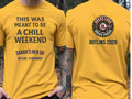 Personalised Bugged Out Big Weekender Tee — yellow tee, front and back view