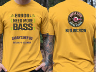 Personalised Bugged Out Big Weekender Tee — yellow tee, front and back view