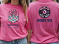Personalised Bugged Out Big Weekender Tee — azalea tee, front and back view