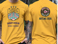 Personalised Bugged Out Big Weekender Tee — yellow tee, front and back view