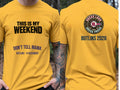 Personalised Don't Tell Mama Big Weekender Tee — yellow tee, front and back view