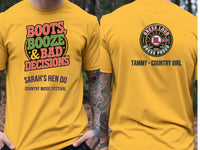 Personalised Country Weekender Tee — yellow tee, front and back view
