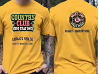 Personalised Country Weekender Tee — yellow tee, front and back view