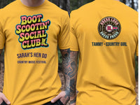 Personalised Country Weekender Tee — yellow tee, front and back view