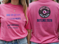 Personalised Back to 2000s Big Weekender Tee — azalea tee, front and back view