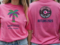 Personalised We Love Ibiza Big Weekender Tee — azalea tee, front and back view