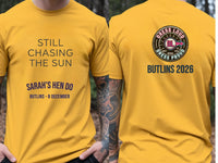 Personalised We Love Ibiza Big Weekender Tee — yellow tee, front and back view