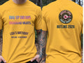 Personalised Back to 2000s Big Weekender Tee — yellow tee, front and back view