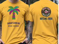 Personalised We Love Ibiza Big Weekender Tee — yellow tee, front and back view