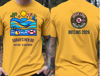 Personalised We Love Ibiza Big Weekender Tee — yellow tee, front and back view
