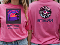 Personalised We Love Ibiza Big Weekender Tee — azalea tee, front and back view