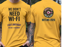 Personalised Back to 2000s Big Weekender Tee — yellow tee, front and back view