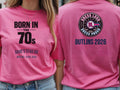 Personalised We Love the 70s Big Weekender Tee — azalea tee, front and back view