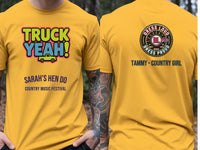Personalised Country Weekender Tee — yellow tee, front and back view