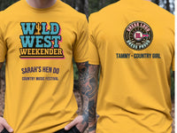 Personalised Country Weekender Unisex Tee — yellow tee, front and back view