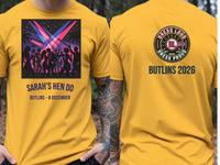 Personalised We Love Ibiza Big Weekender Tee — yellow tee, front and back view