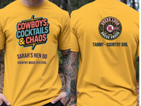 Personalised Country Weekender Unisex Tee — yellow tee, front and back view