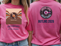 Personalised We Love the 70s Big Weekender Tee — azalea tee, front and back view