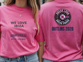 Personalised We Love Ibiza Big Weekender Tee — azalea tee, front and back view