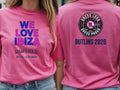 Personalised We Love Ibiza Big Weekender Tee — azalea tee, front and back view
