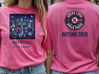 Personalised Back to 2000s Big Weekender Tee — azalea tee, front and back view