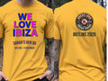 Personalised We Love Ibiza Big Weekender Tee — yellow tee, front and back view